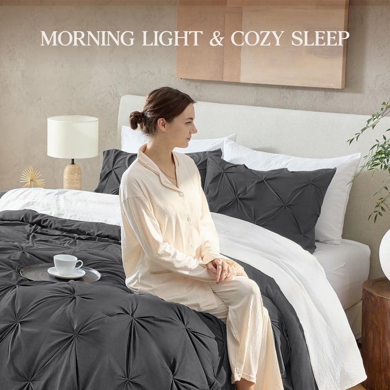 Andency Dark Gray Queen Comforter Set, 3 Piece All Season Decorative Pintuck Bedding Comforter & Sets, Grey Soft Microfiber Lightweight Washable Bed Set for Queen Size Bed - Image 5